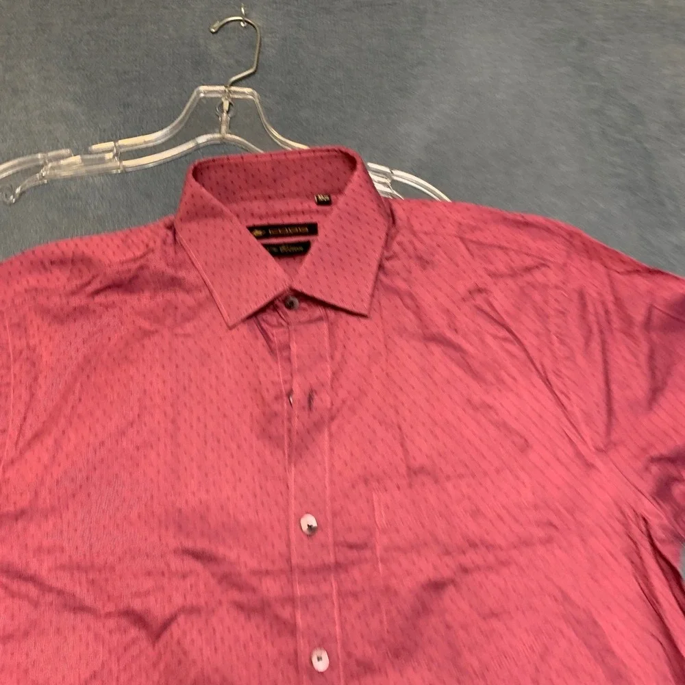 Cobb Italy Dress Shirt Mens 15.5 Pink Geometric Chest Pocket Long Sleeve Formal